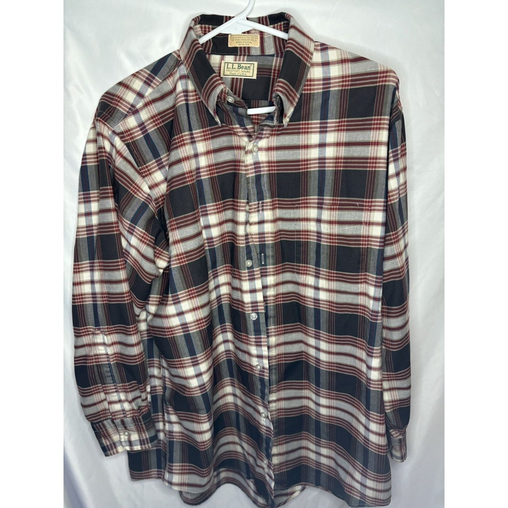 Vintage‎ L.L. Bean Men's Plaid Brown Red Button Down USA Made 16.5 32 Cotton